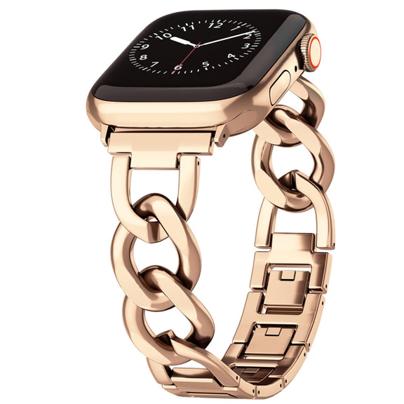 For Apple Watch Series 9 41mm Quick-Release Metal Chain Watch Band(Rose Gold)