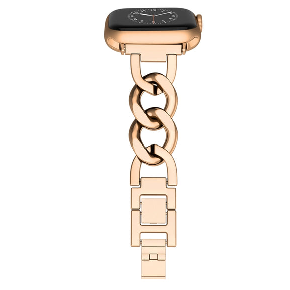 For Apple Watch Series 9 41mm Quick-Release Metal Chain Watch Band(Rose Gold)