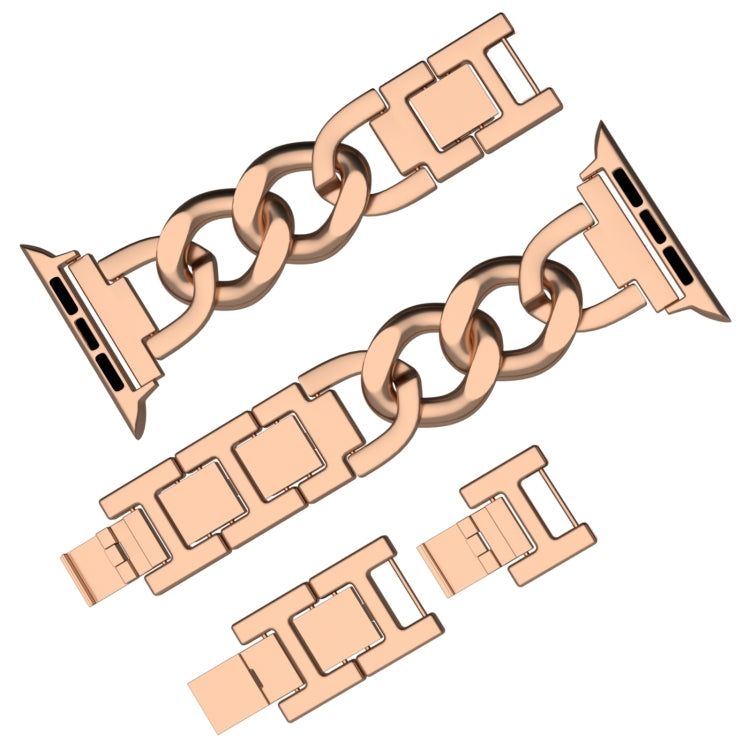For Apple Watch Series 9 41mm Quick-Release Metal Chain Watch Band(Rose Gold)