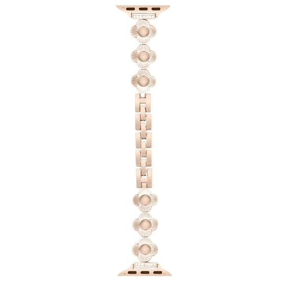 For Apple Watch Series 9 41mm Four Leaf Clover Quick-Release Metal Chain Watch Band(Rose Gold)