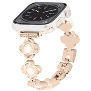 For Apple Watch Series 8 41mm Four Leaf Clover Quick-Release Metal Chain Watch Band(Rose Gold)