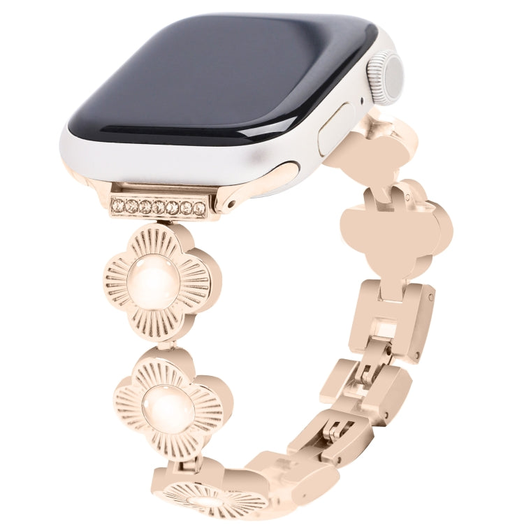 For Apple Watch SE 2022 40mm Four Leaf Clover Quick-Release Metal Chain Watch Band(Rose Gold)