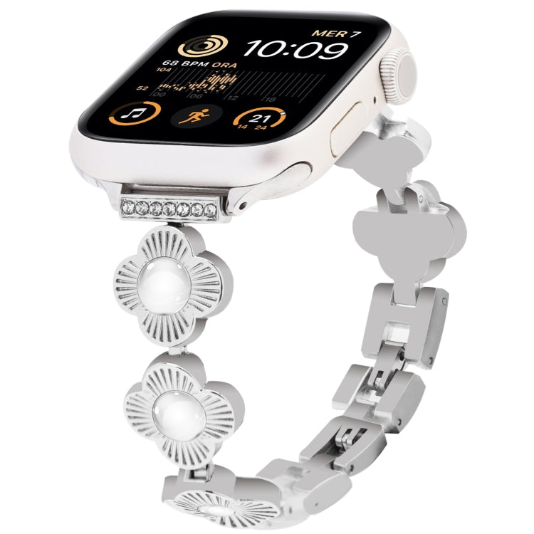 For Apple Watch SE 2022 40mm Four Leaf Clover Quick-Release Metal Chain Watch Band(Silver)