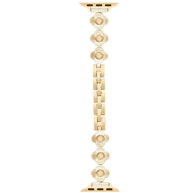 For Apple Watch Series 7 41mm Four Leaf Clover Quick-Release Metal Chain Watch Band(Gold)