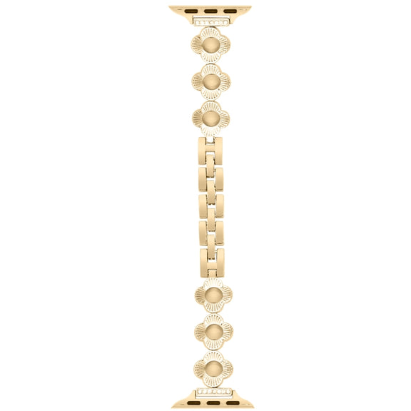 For Apple Watch Series 7 41mm Four Leaf Clover Quick-Release Metal Chain Watch Band(Gold)