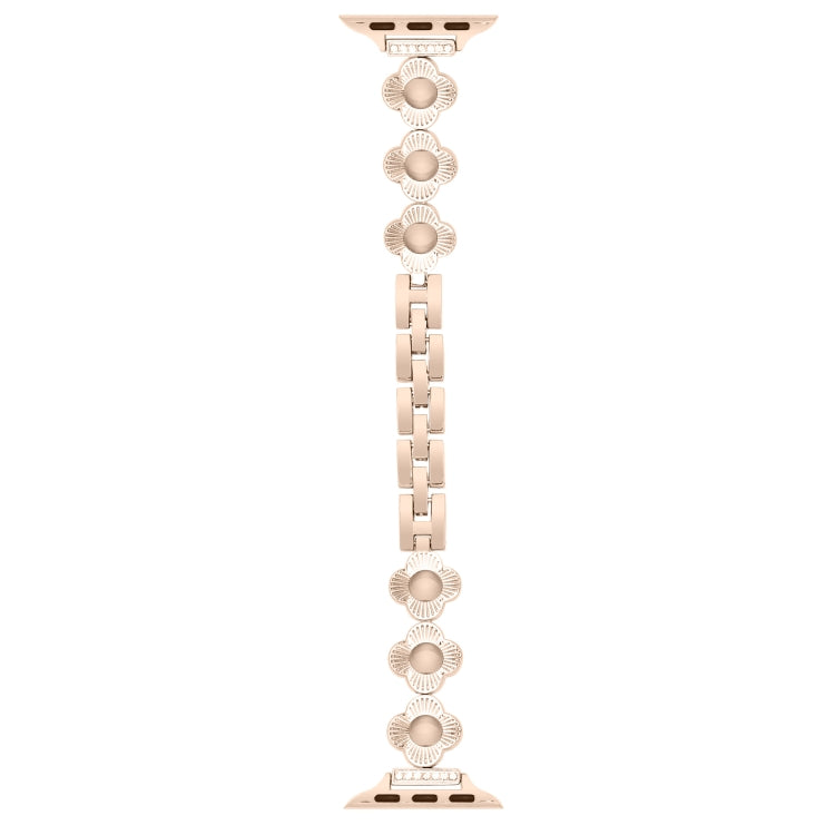 For Apple Watch Series 7 41mm Four Leaf Clover Quick-Release Metal Chain Watch Band(Rose Gold)
