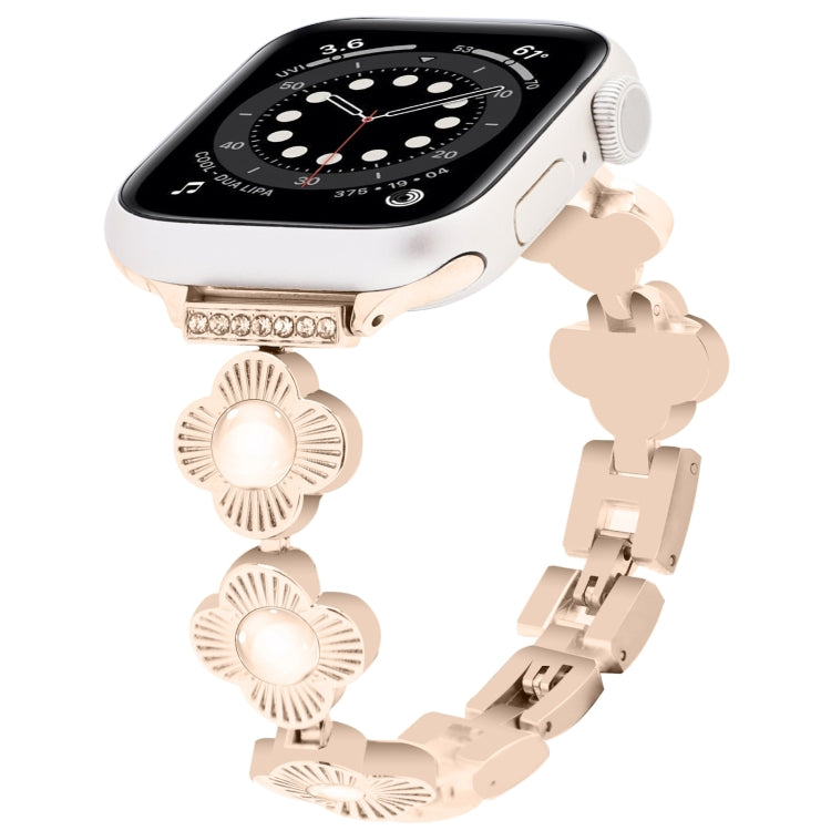 For Apple Watch Series 6 40mm Four Leaf Clover Quick-Release Metal Chain Watch Band(Rose Gold)