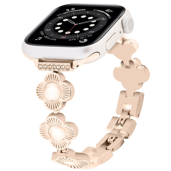 For Apple Watch Series 6 40mm Four Leaf Clover Quick-Release Metal Chain Watch Band(Rose Gold)