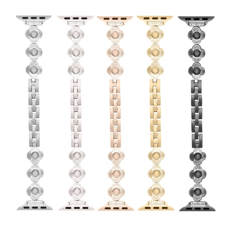 For Apple Watch Series 9 45mm Four Leaf Clover Quick-Release Metal Chain Watch Band(Silver)