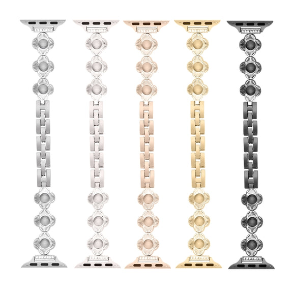 For Apple Watch Series 7 45mm Four Leaf Clover Quick-Release Metal Chain Watch Band(Silver)