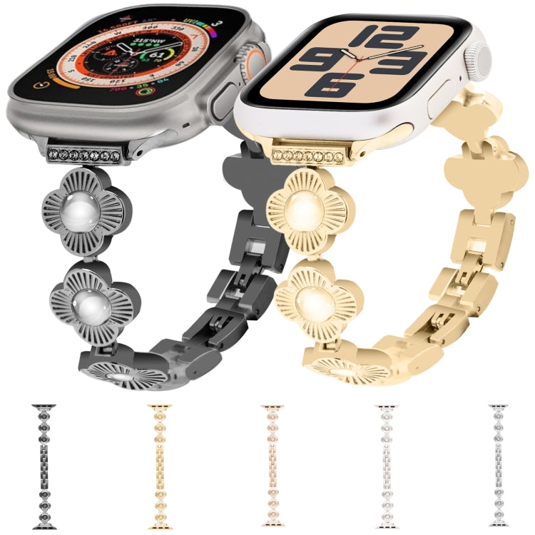 For Apple Watch Series 8 41mm Four Leaf Clover Quick-Release Metal Chain Watch Band(Silver)