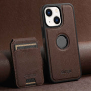 For iPhone 14 Suteni M2 Cross-Grain MagSafe Vertical Card Back Phone Case(Brown)