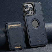 For iPhone 12 Pro Max Suteni M2 Cross-Grain MagSafe Vertical Card Back Phone Case(Blue)