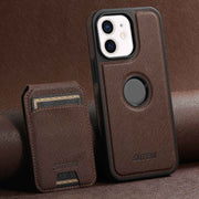 For iPhone 12 Suteni M2 Cross-Grain MagSafe Vertical Card Back Phone Case(Brown)