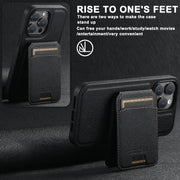 For iPhone 16 Pro Suteni M2 Cross-Grain MagSafe Vertical Card Back Phone Case(Black)