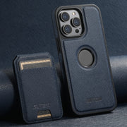For iPhone 16 Pro Suteni M2 Cross-Grain MagSafe Vertical Card Back Phone Case(Blue)
