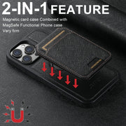 For iPhone 16 Pro Max Suteni M2 Cross-Grain MagSafe Vertical Card Back Phone Case(Black)