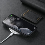 For iPhone 16 Pro Max Suteni M2 Cross-Grain MagSafe Vertical Card Back Phone Case(Black)