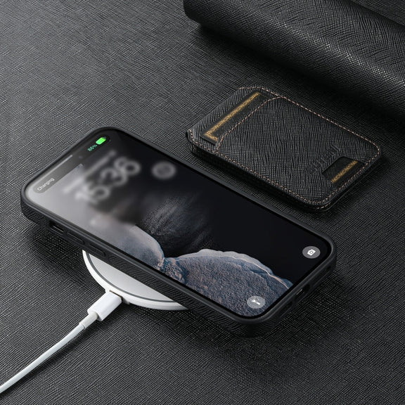 For iPhone 16 Pro Max Suteni M2 Cross-Grain MagSafe Vertical Card Back Phone Case(Black)