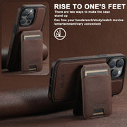 For iPhone 16 Pro Max Suteni M2 Cross-Grain MagSafe Vertical Card Back Phone Case(Brown)