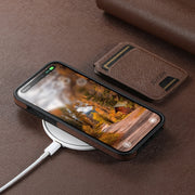For iPhone 16 Pro Max Suteni M2 Cross-Grain MagSafe Vertical Card Back Phone Case(Brown)