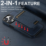 For iPhone 16 Pro Max Suteni M2 Cross-Grain MagSafe Vertical Card Back Phone Case(Blue)