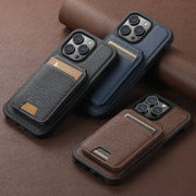 For iPhone 16 Pro Max Suteni M2 Cross-Grain MagSafe Vertical Card Back Phone Case(Black)