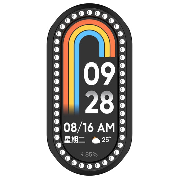 For Xiaomi Smart Band 9 Diamond Half Coverage Hollow PC Watch Protective Case(Black)