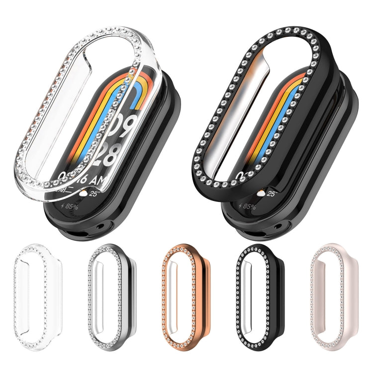 For Xiaomi Smart Band 9 Diamond Half Coverage Hollow PC Watch Protective Case(Rose Gold)