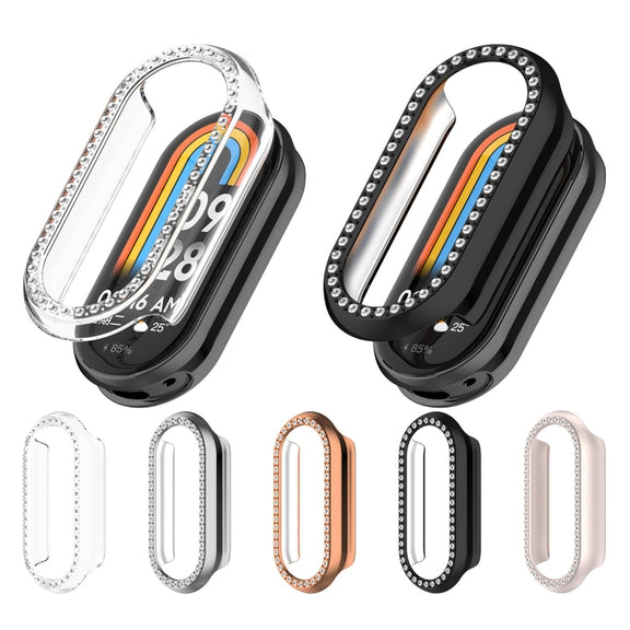 For Xiaomi Smart Band 9 Diamond Half Coverage Hollow PC Watch Protective Case(Rose Gold)