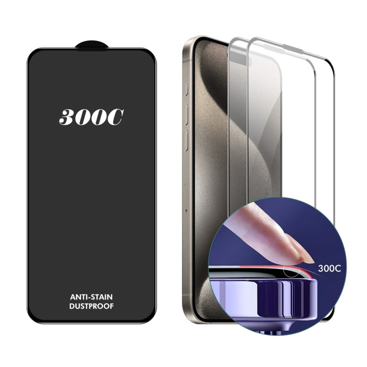 For iPhone 15 Pro Max 2pcs ENKAY 300C Super Large Arc Full Coverage High Aluminum-silicon Tempered Glass Film Black