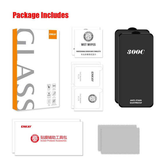 For iPhone 15 Pro Max 2pcs ENKAY 300C Super Large Arc Full Coverage High Aluminum-silicon Tempered Glass Film Black