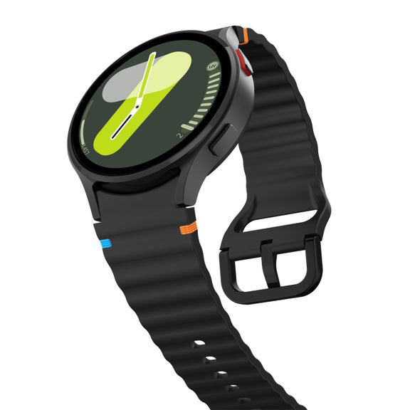 For Samsung Galaxy Watch 7 40 / 44mm Wave Pattern Stitched Silicone Watch Band(Black)