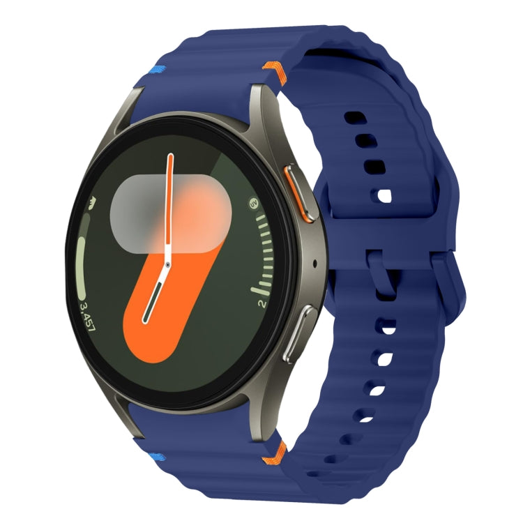 For Samsung Galaxy Watch 7 40 / 44mm Wave Pattern Stitched Silicone Watch Band(Dark Blue)