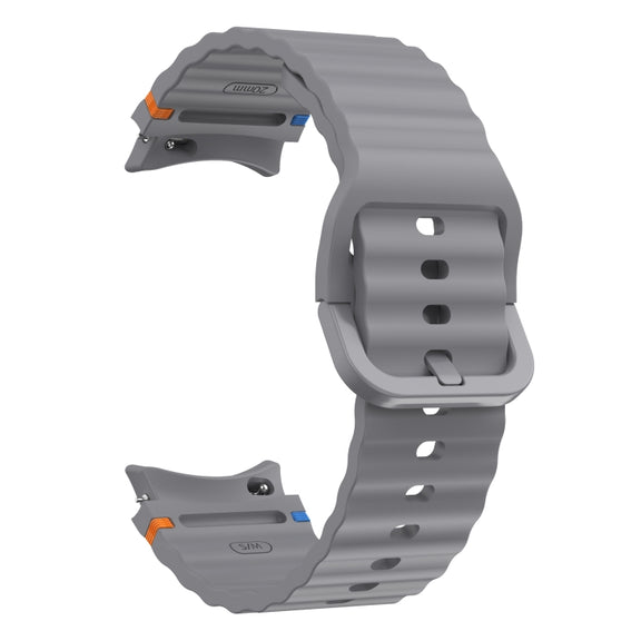 For Samsung Galaxy Watch 7 40 / 44mm Wave Pattern Stitched Silicone Watch Band(Dark Gray)