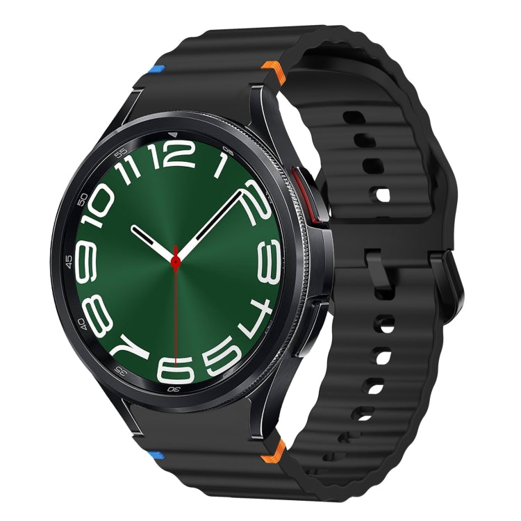 For Samsung Galaxy Watch 6 Classic Wave Pattern Stitched Silicone Watch Band(Black)