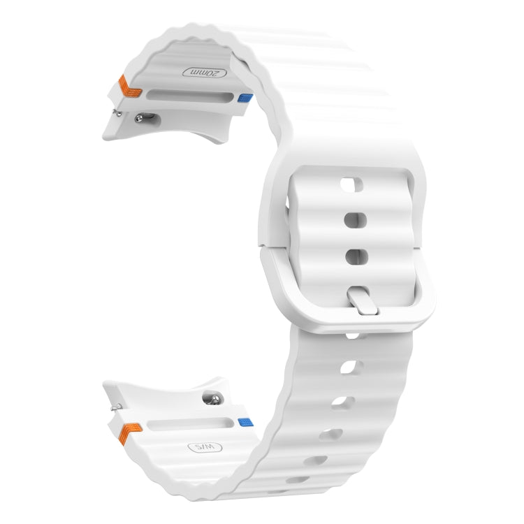 For Samsung Galaxy Watch 6 Classic Wave Pattern Stitched Silicone Watch Band(White)