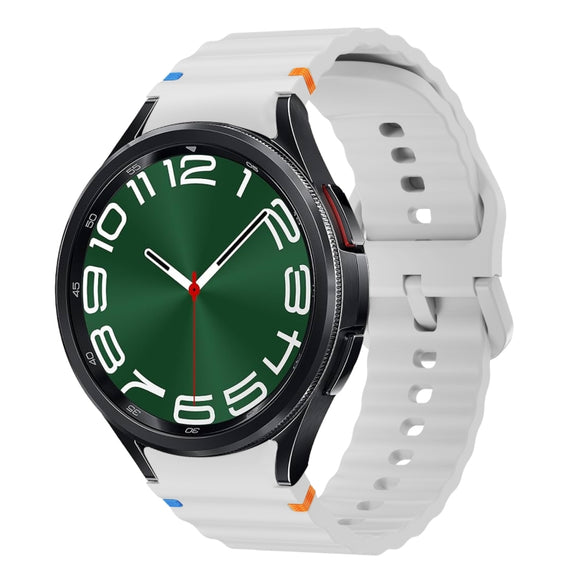For Samsung Galaxy Watch 6 Classic Wave Pattern Stitched Silicone Watch Band(Light Gray)