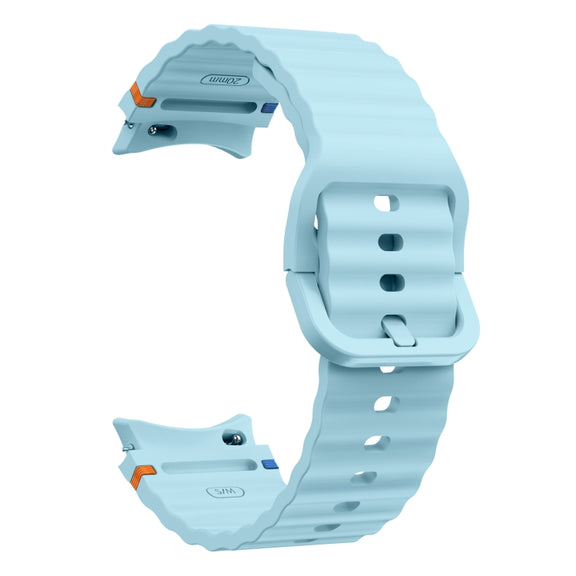 For Samsung Galaxy Watch 6 Classic Wave Pattern Stitched Silicone Watch Band(Light Blue)