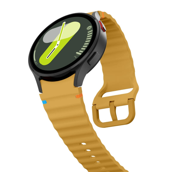 For Samsung Galaxy Watch 6 Classic Wave Pattern Stitched Silicone Watch Band(Yellow)