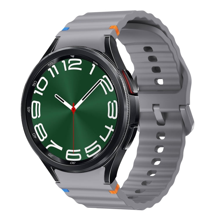 For Samsung Galaxy Watch 6 Classic Wave Pattern Stitched Silicone Watch Band(Dark Gray)