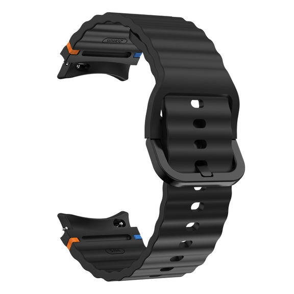 For Samsung Galaxy Watch 6 40 / 44mm Wave Pattern Stitched Silicone Watch Band(Black)