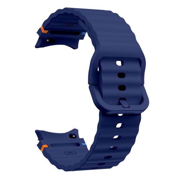 For Samsung Galaxy Watch 6 40 / 44mm Wave Pattern Stitched Silicone Watch Band(Dark Blue)
