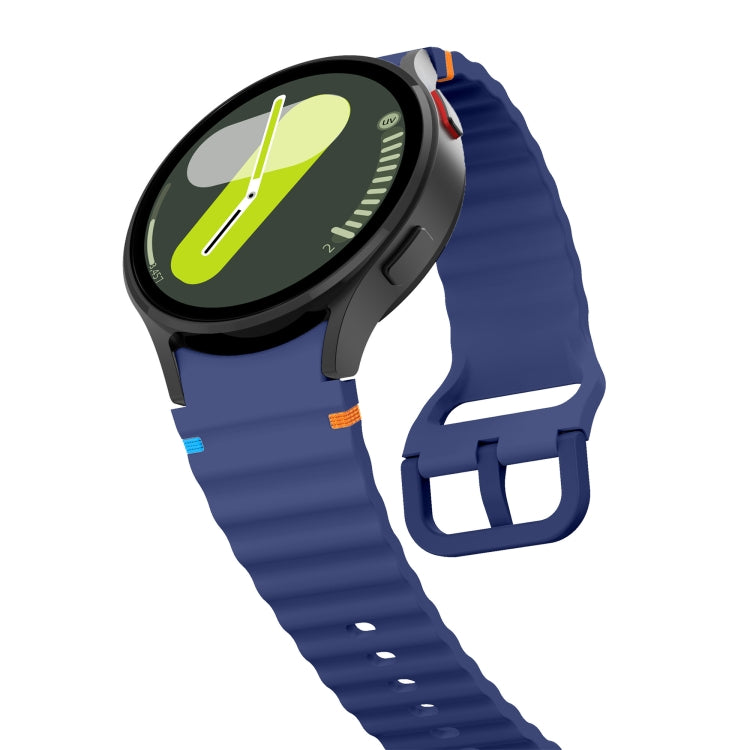 For Samsung Galaxy Watch 6 40 / 44mm Wave Pattern Stitched Silicone Watch Band(Dark Blue)