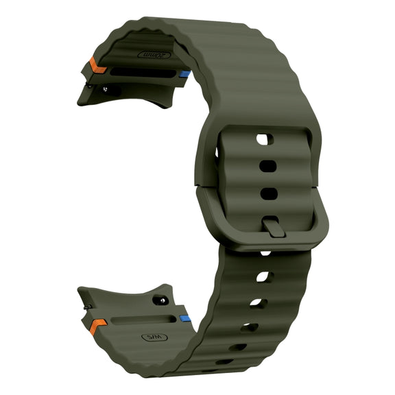 For Samsung Galaxy Watch 5 Pro Wave Pattern Stitched Silicone Watch Band(Army Green)