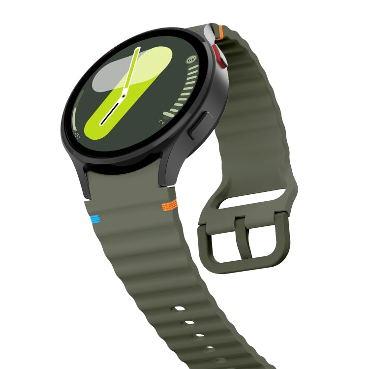 For Samsung Galaxy Watch 5 Pro Wave Pattern Stitched Silicone Watch Band(Army Green)