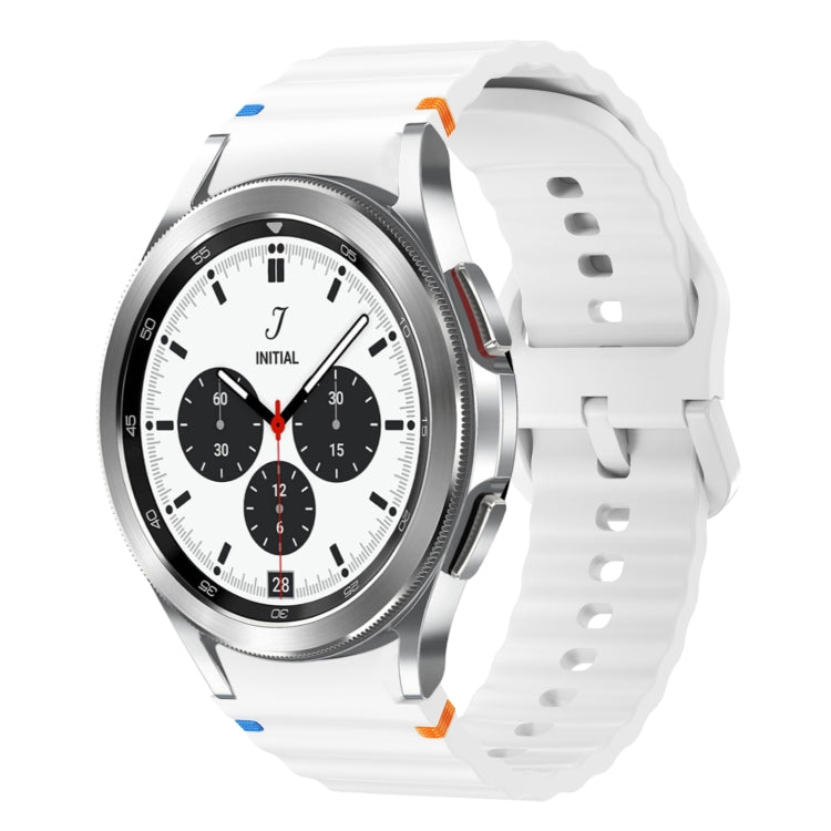 For Samsung Galaxy Watch 4 Classic 42 / 46mm Wave Pattern Stitched Silicone Watch Band(White)