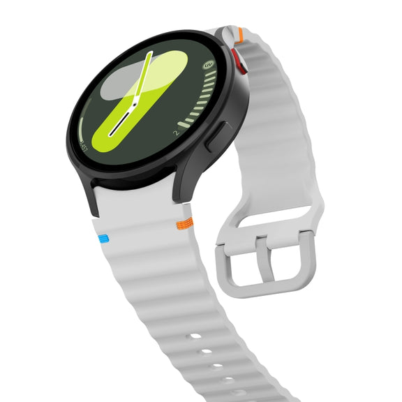 For Samsung Galaxy Watch 4 Classic 42 / 46mm Wave Pattern Stitched Silicone Watch Band(Light Gray)