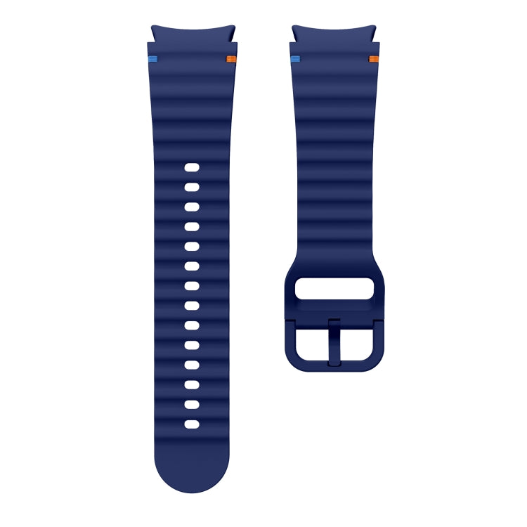 For Samsung Galaxy Watch 4 Classic 42 / 46mm Wave Pattern Stitched Silicone Watch Band(Dark Blue)