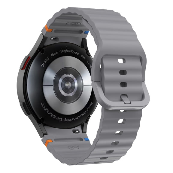 For Samsung Galaxy Watch 4 Classic 42 / 46mm Wave Pattern Stitched Silicone Watch Band(Dark Gray)